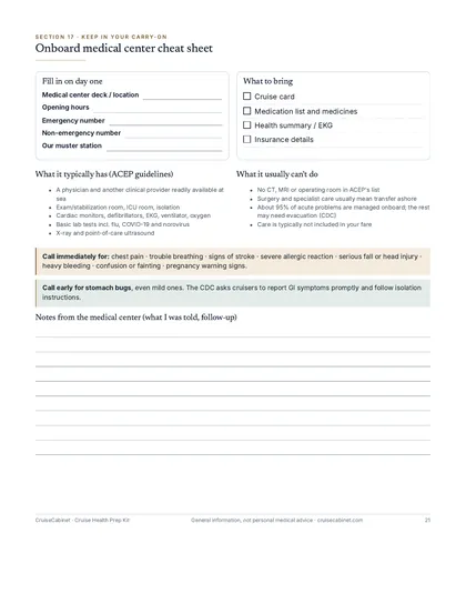Preview: Onboard medical center cheat sheet page